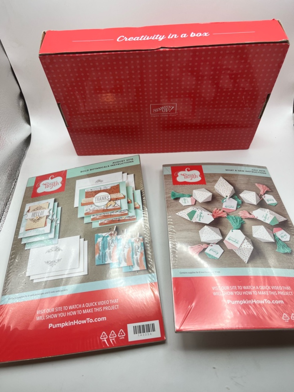 Two Stampin' Up! Paper Pumpkin Gem Treat Boxes in Coral & Teal